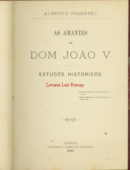 As Amantes de D. João V : estudos históricos