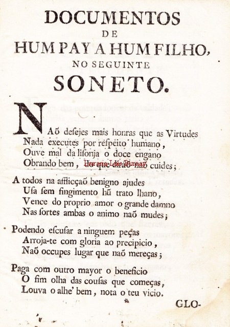 DOCUMENTOS de Hum pay a hum filho, no seguinte soneto.
