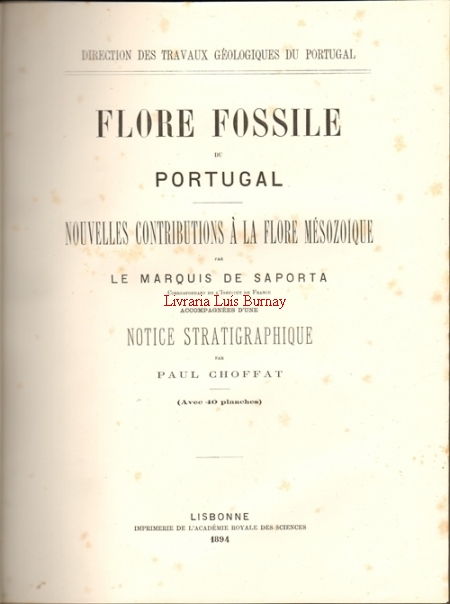 Flore Fossile du Portugal: Nouvelles Contributions à la Flore Mésozoique / par le Marquis de Saporta ; accompagnées d'une notice Stratigraphique par Paul Choffat (avec 40 planches)