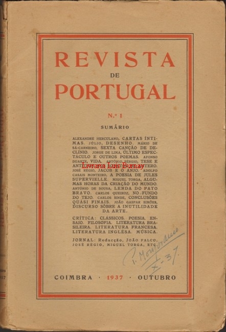 REVISTA DE PORTUGAL / director Vitorino Nemésio; secretário Alberto de Serpa.- Nº 1 (outubro 1937) a Nº 10 (Novembro 1940).-